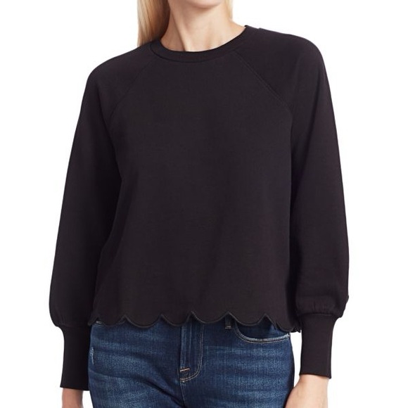 Frame Black Crewneck with Scalloped Hem, Size M - Picture 1 of 8